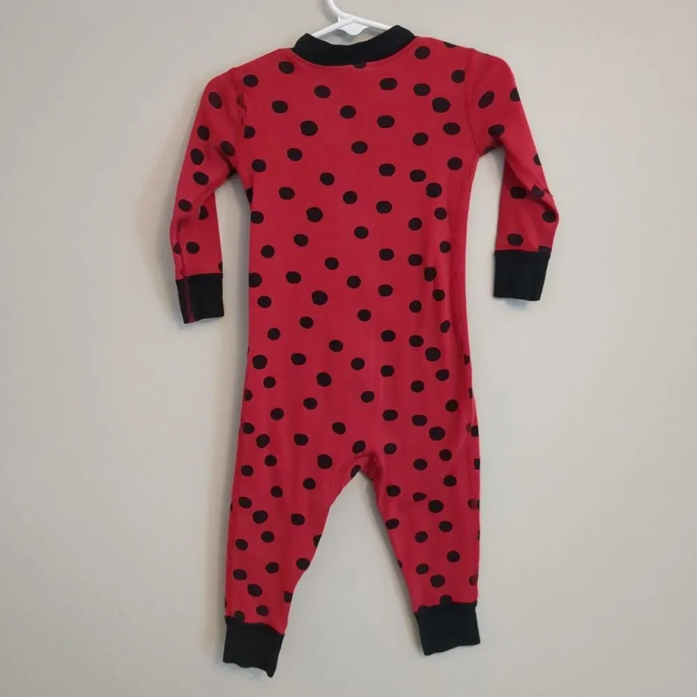 Hanna Andersson Black Red Polka Dot Ladybug Pajamas Sleeper Girls 80 18-24 Mons